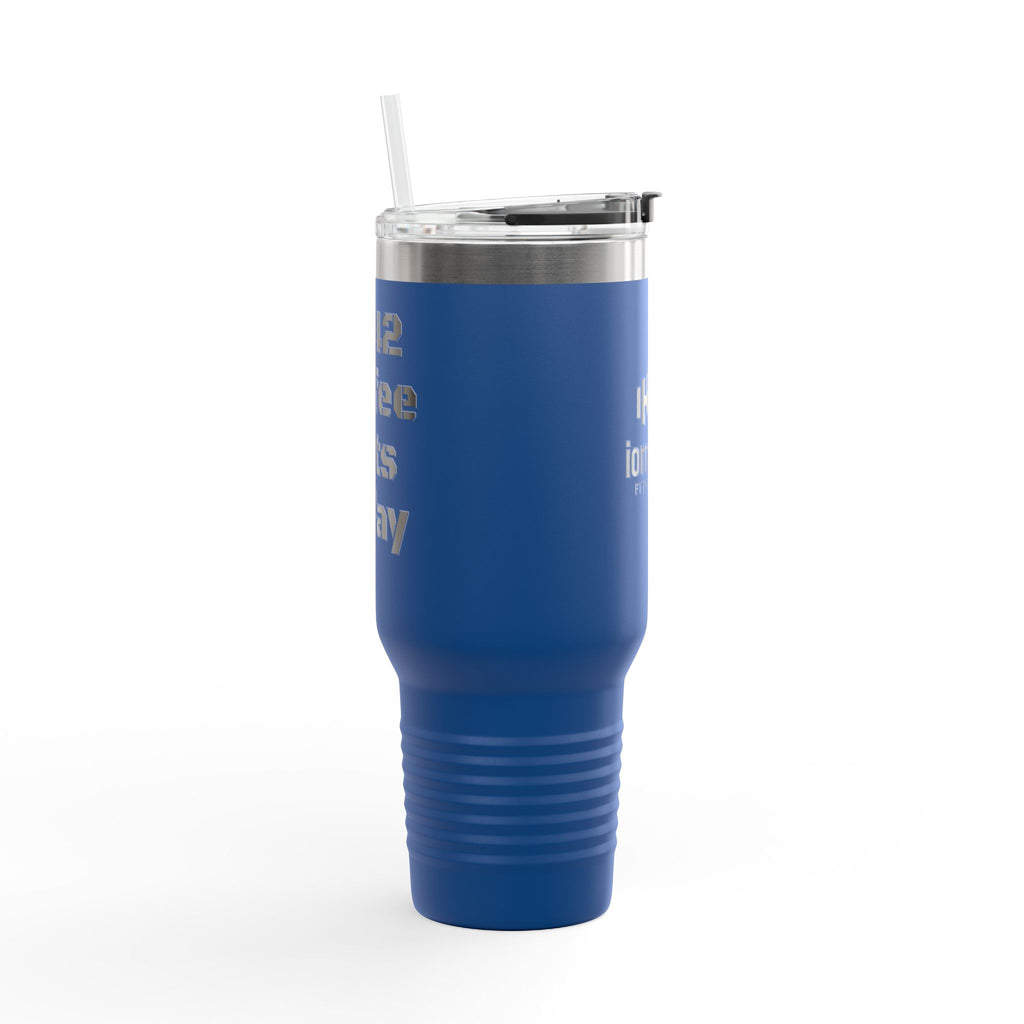 40oz Insulated Travel Mug — Ironblood Fitness Logo, Double-Wall Stainless Steel Tumbler with Straw Handle