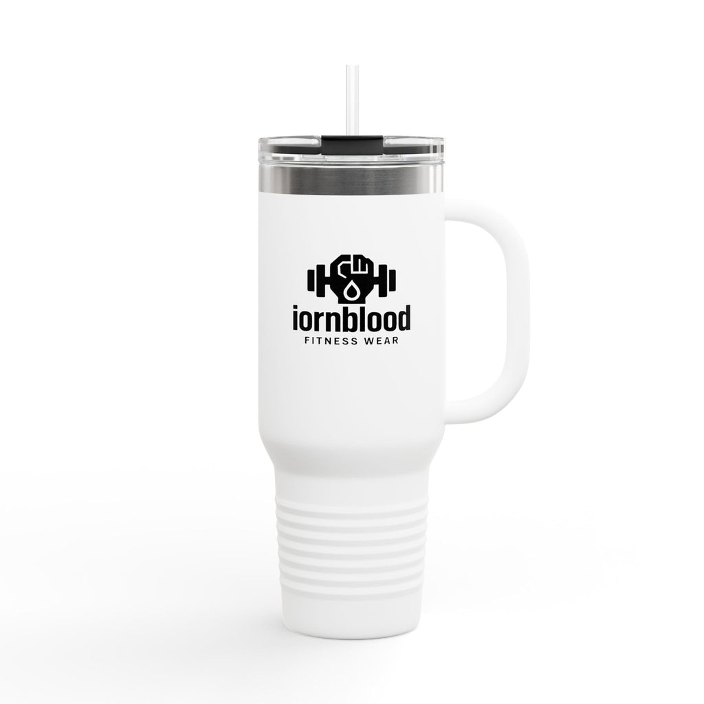 40oz Insulated Travel Mug — Ironblood Fitness Logo, Double-Wall Stainless Steel Tumbler with Straw Handle
