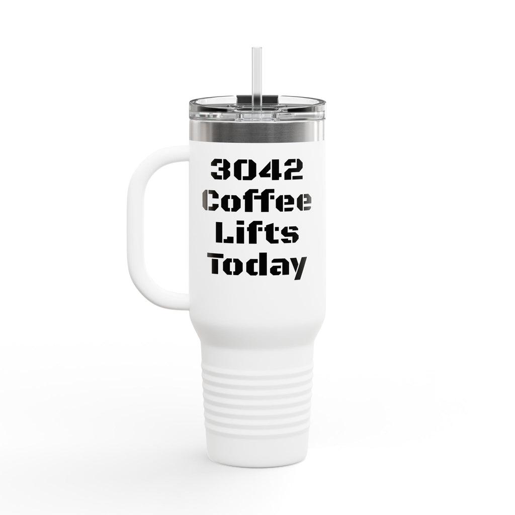 40oz Insulated Travel Mug — Ironblood Fitness Logo, Double-Wall Stainless Steel Tumbler with Straw Handle