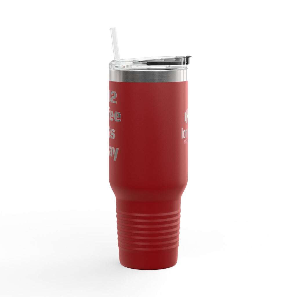 40oz Insulated Travel Mug — Ironblood Fitness Logo, Double-Wall Stainless Steel Tumbler with Straw Handle