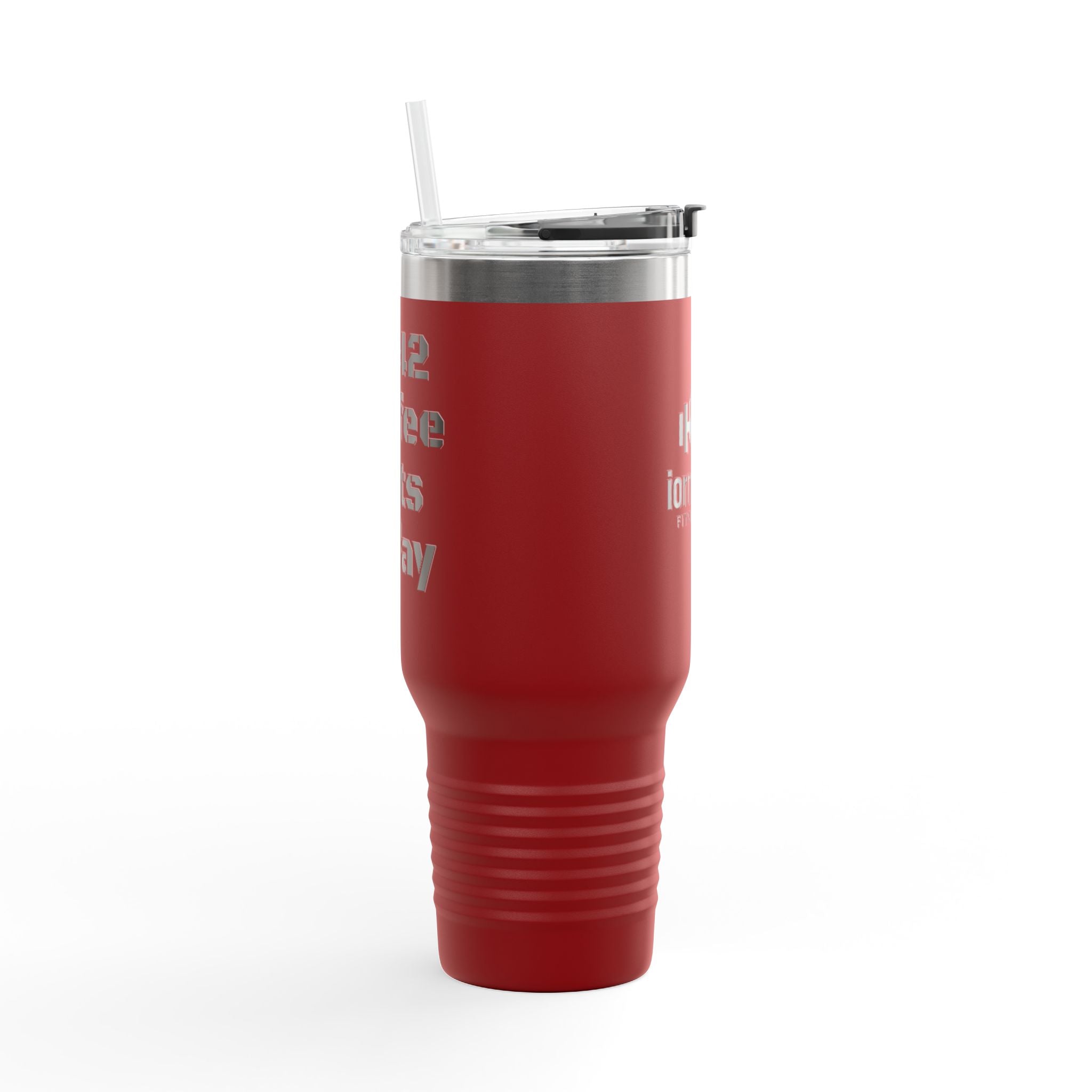 40oz Insulated Travel Mug — Ironblood Fitness Logo, Double-Wall Stainless Steel Tumbler with Straw Handle