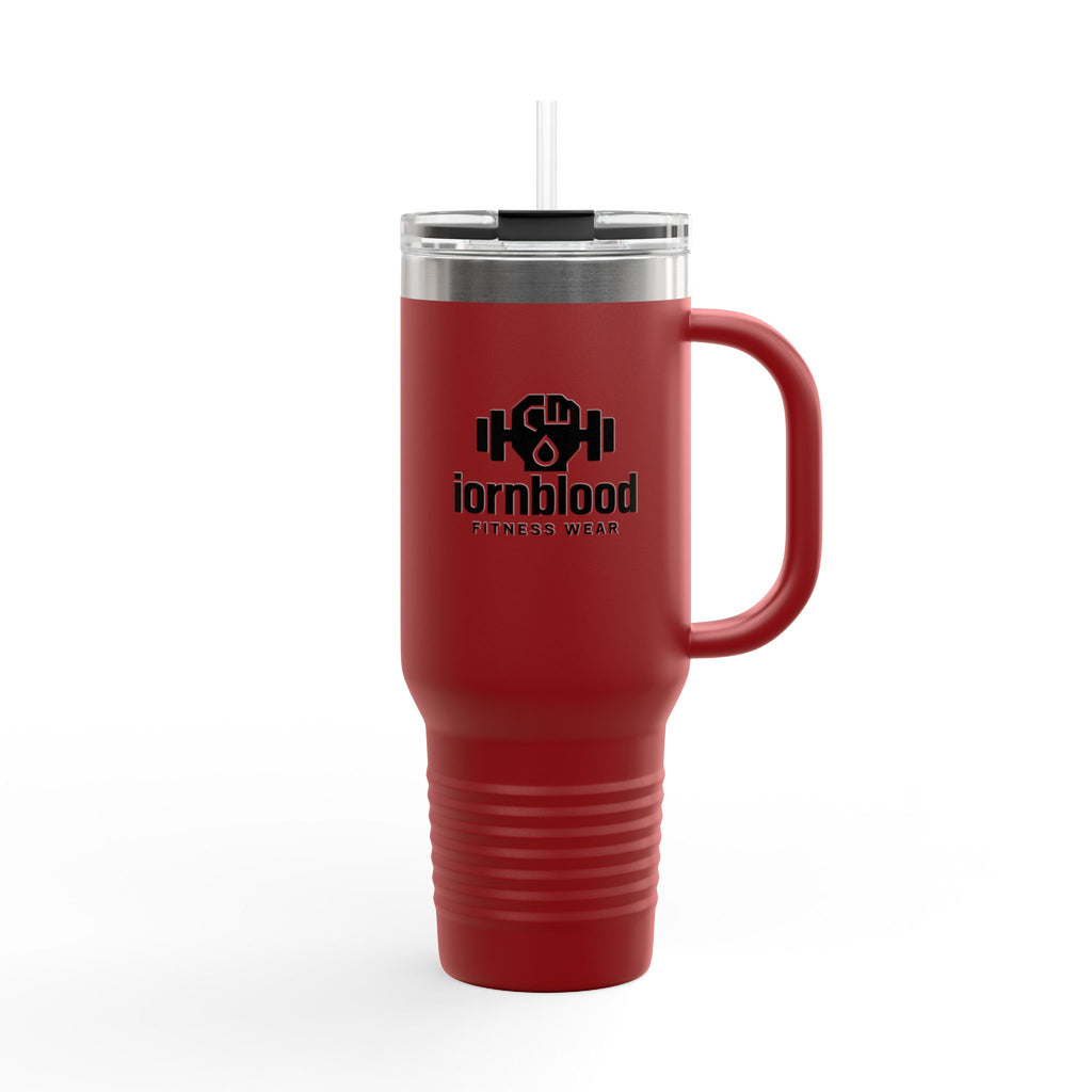 40oz Insulated Travel Mug — Ironblood Fitness Logo, Double-Wall Stainless Steel Tumbler with Straw Handle