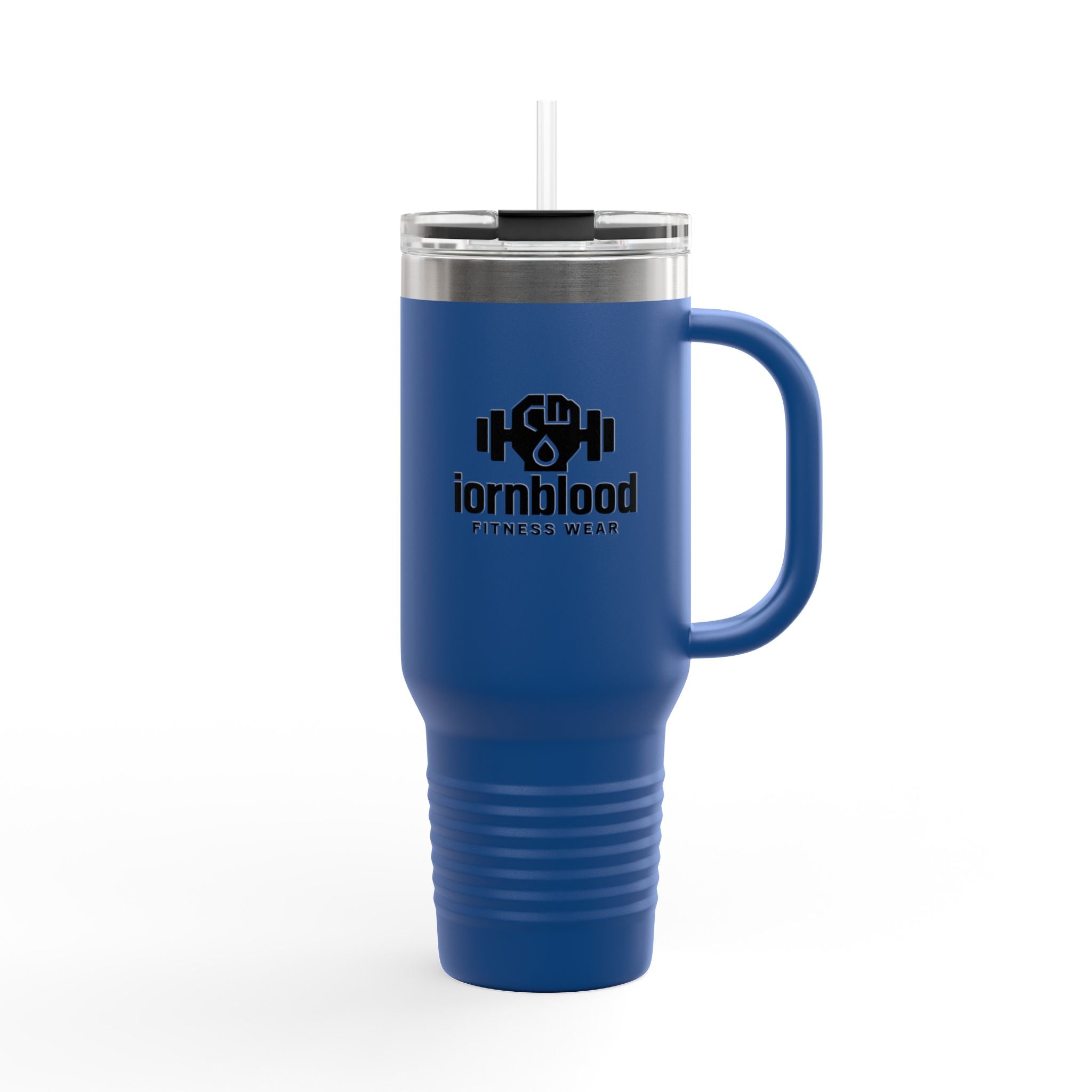 40oz Insulated Travel Mug — Ironblood Fitness Logo, Double-Wall Stainless Steel Tumbler with Straw Handle